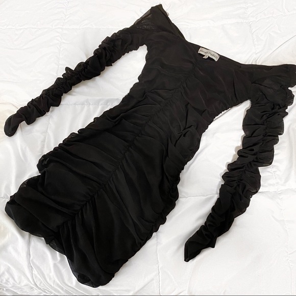 Black Ruched Mini Dress - Picture 1 of 4